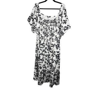 NWT, BloomChic, Size 28, White & Black Floral Smocked Square Neck Maxi Dress